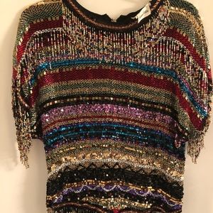 Vintage Heavy black tie Neiman Marcus  sequin top